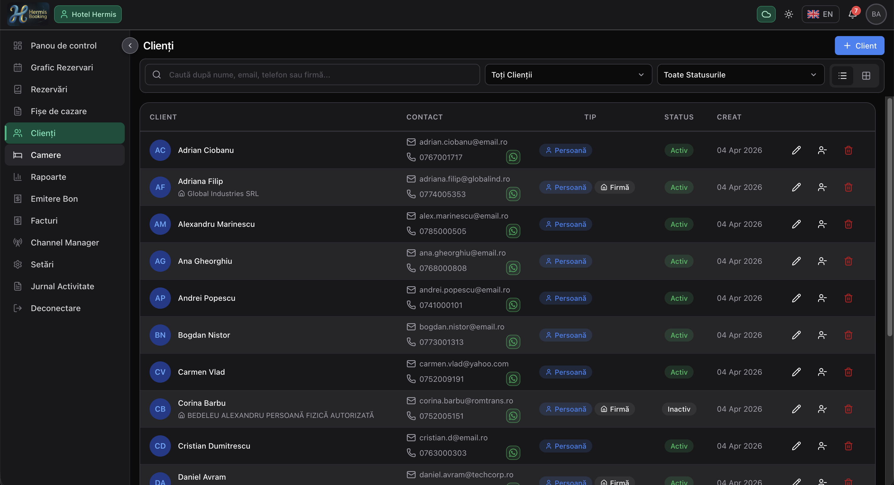 Hermis — Gestiune clienti