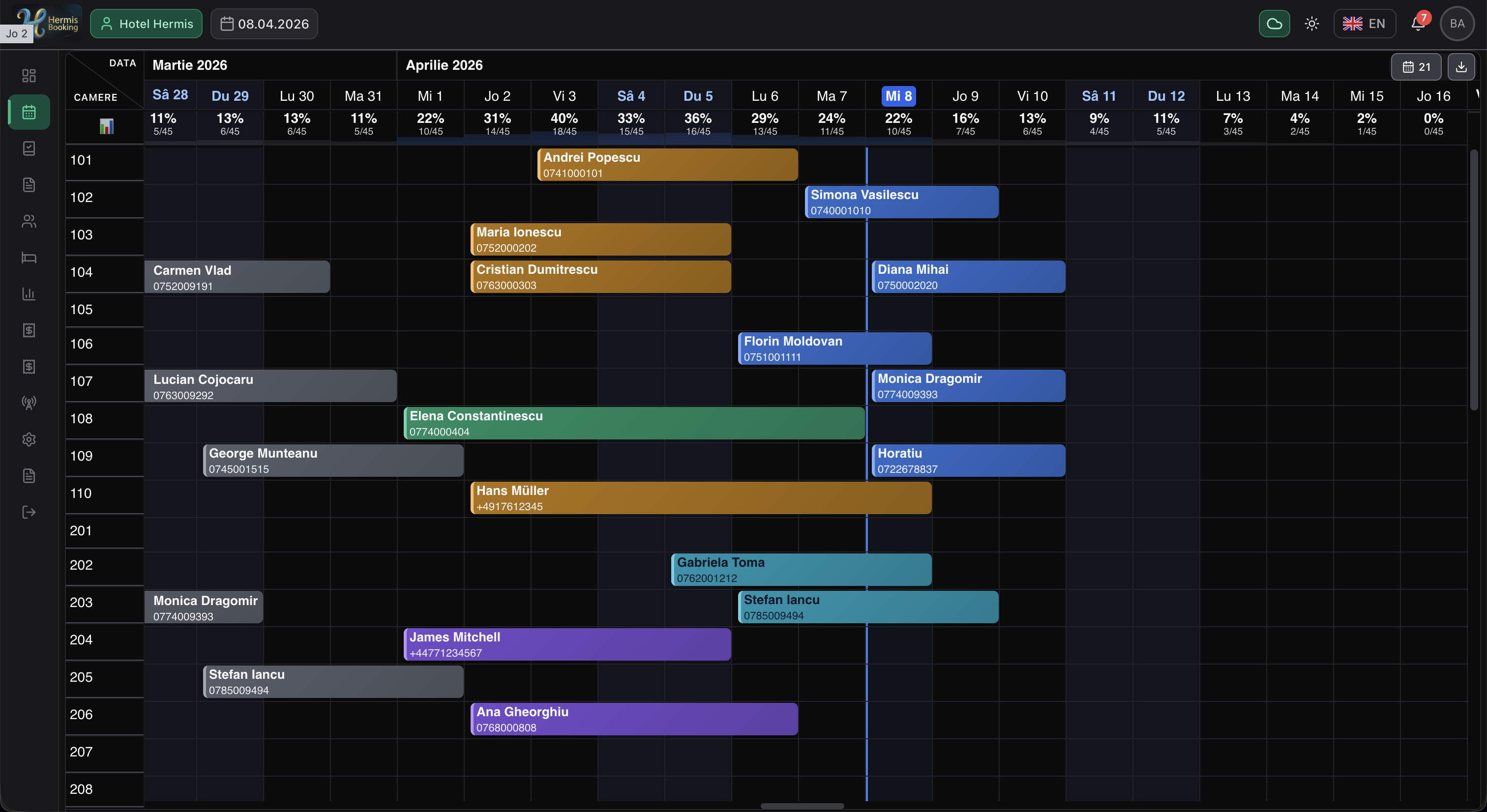 Hermis PMS — Calendar rezervari