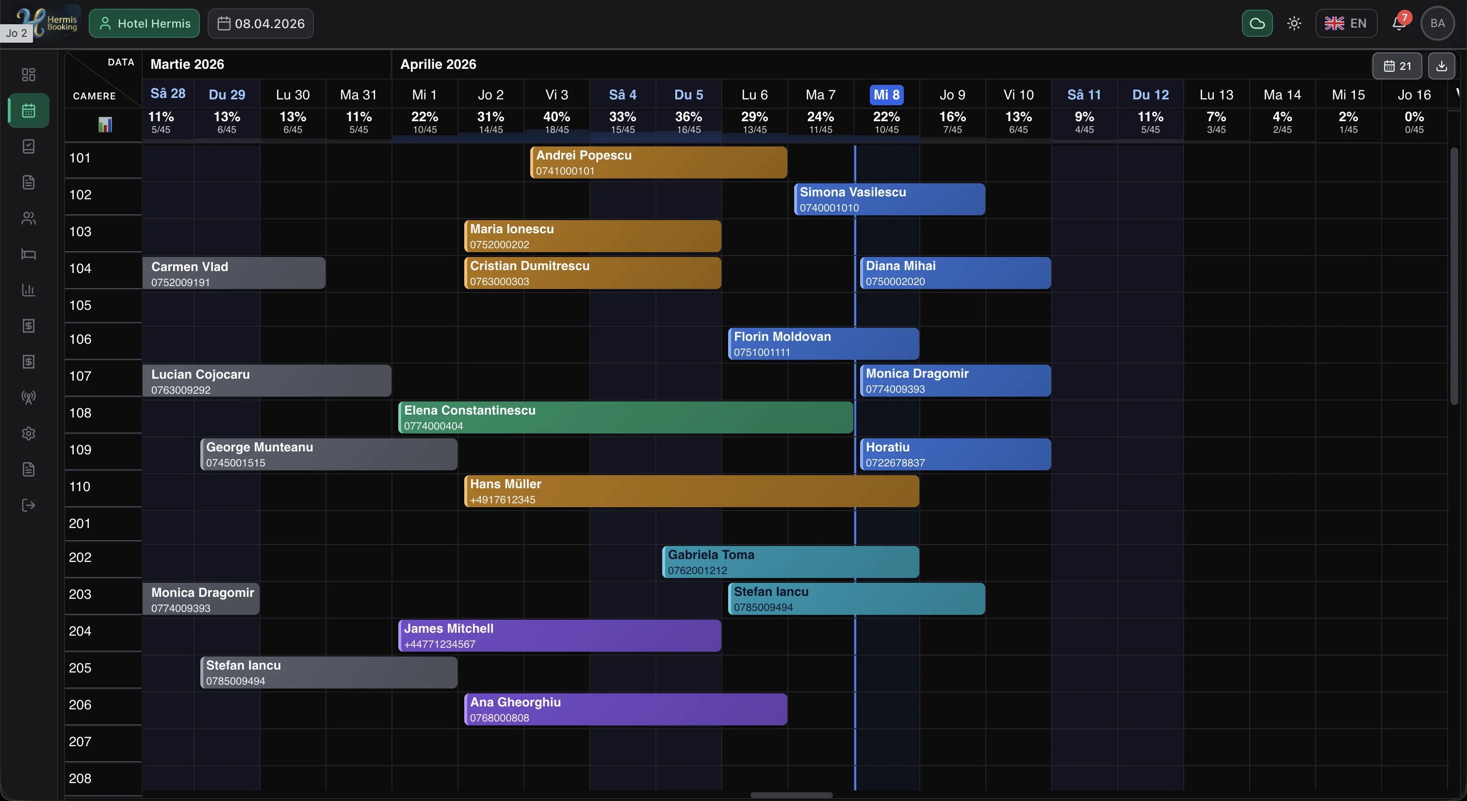 Hermis PMS — Calendar rezervari